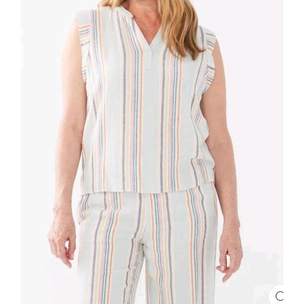 FDJ French Dressing Women's Woven Linen‎ Blend Set Large Wide Leg Pant Tunic Top